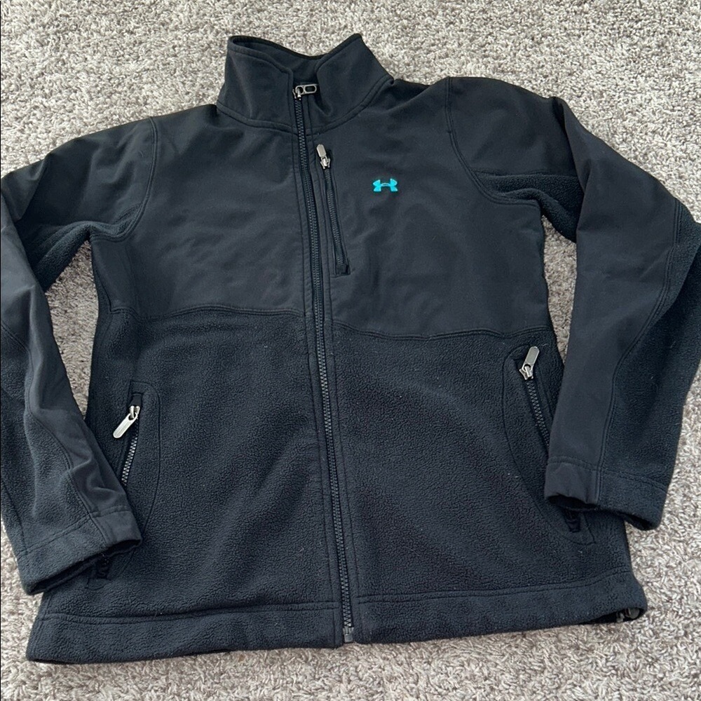 Under Armour Women Black Fleece Zip Up Jacket‎ Teal Logo Size S